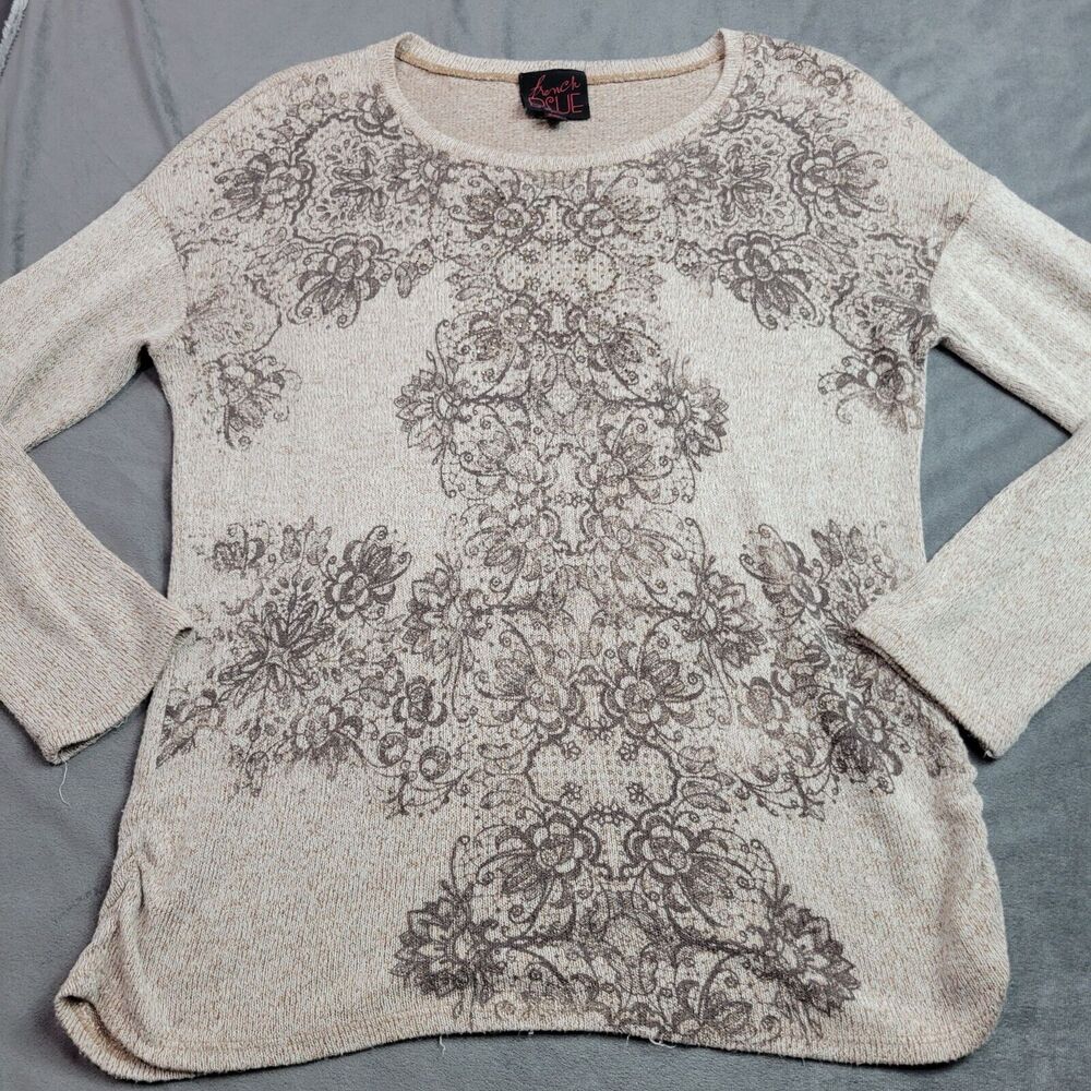 French Blue Womens PXL‎ Petite Floral Knit Top Beige